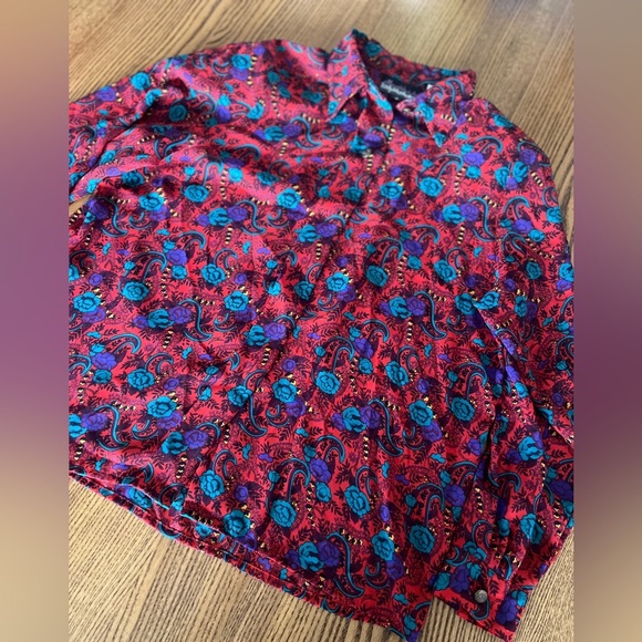 Lady Manhattan Vintage Red Paisley Shirt 12 - Picture 3 of 10